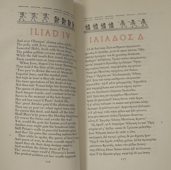 Homer - The Iliad / The Odyssey. (Translated by Alexander) Pope. Limited Edition, 2 vols. title and text decorations; original gilt ruled tan morocco, panelled spines lettered direct, gilt tops, other edges rough trimmed